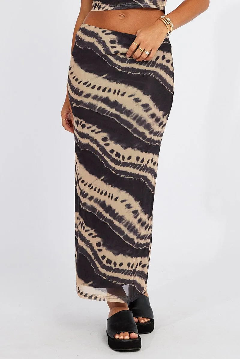 Brown Abstract Maxi Skirt High Rise Mesh sold by Ally Fashion product image thumbnail 3