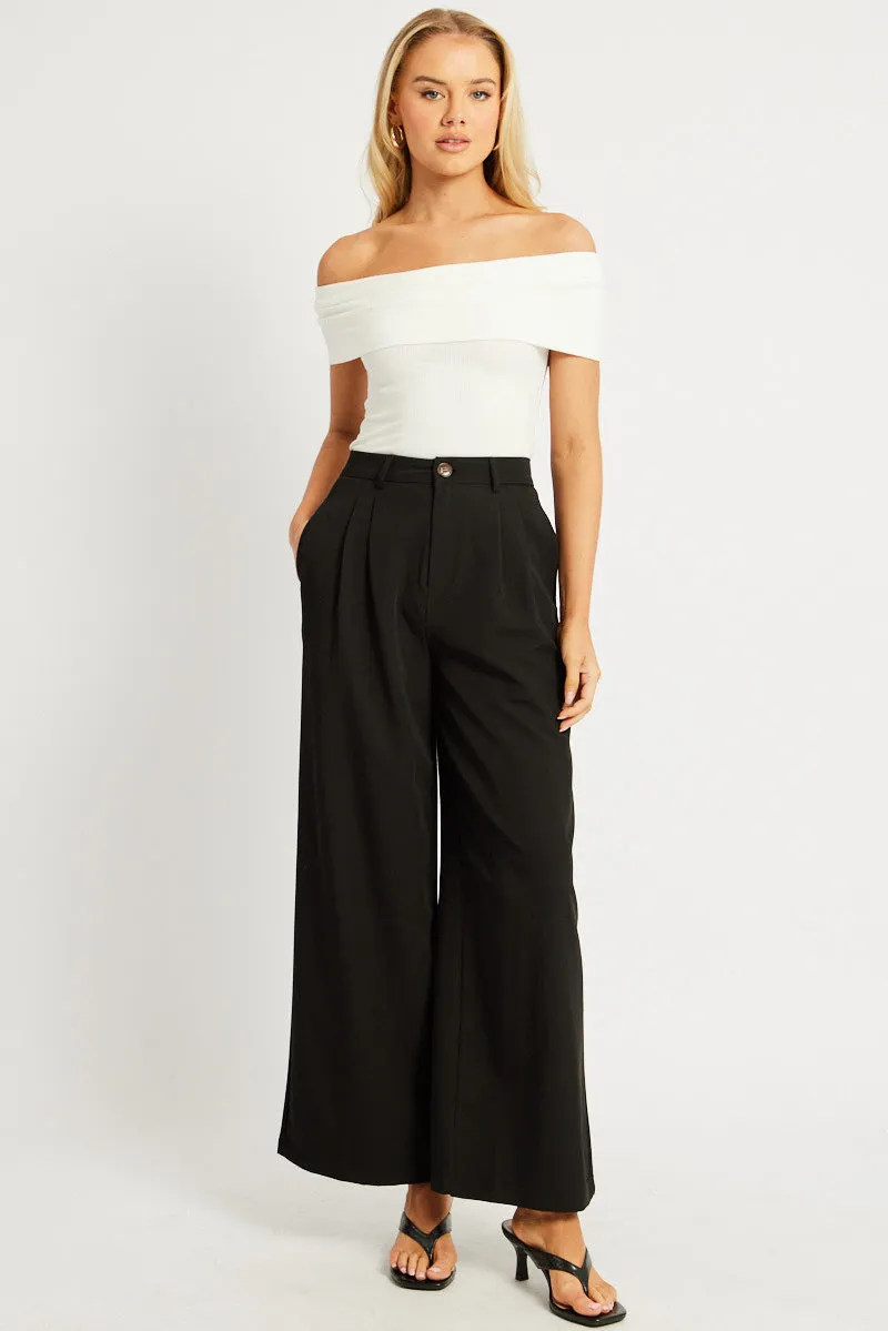 Black Wide Leg Pants Mid Rise sold by Ally Fashion product image thumbnail 2