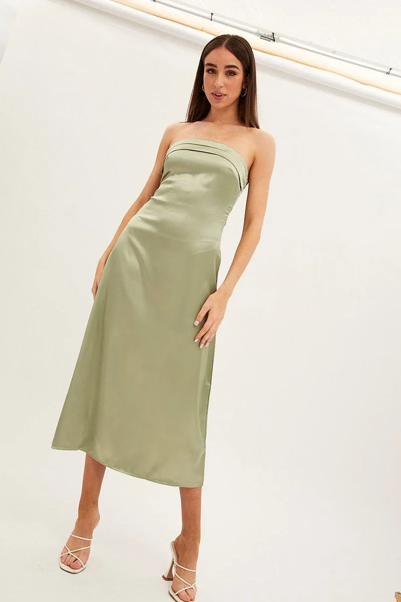 Green Satin Straight Midi Dress sold by Ally Fashion