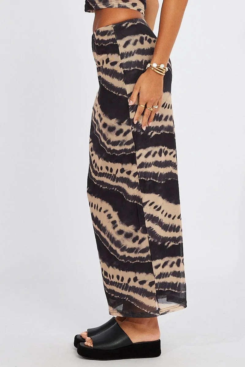 Brown Abstract Maxi Skirt High Rise Mesh sold by Ally Fashion product image thumbnail 4