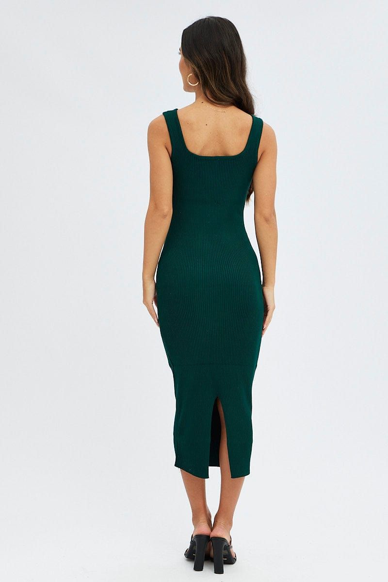 Green Knit Midi Dress Sleeveless Scoop Neck Bodycon Rib sold by Ally Fashion product image thumbnail 5