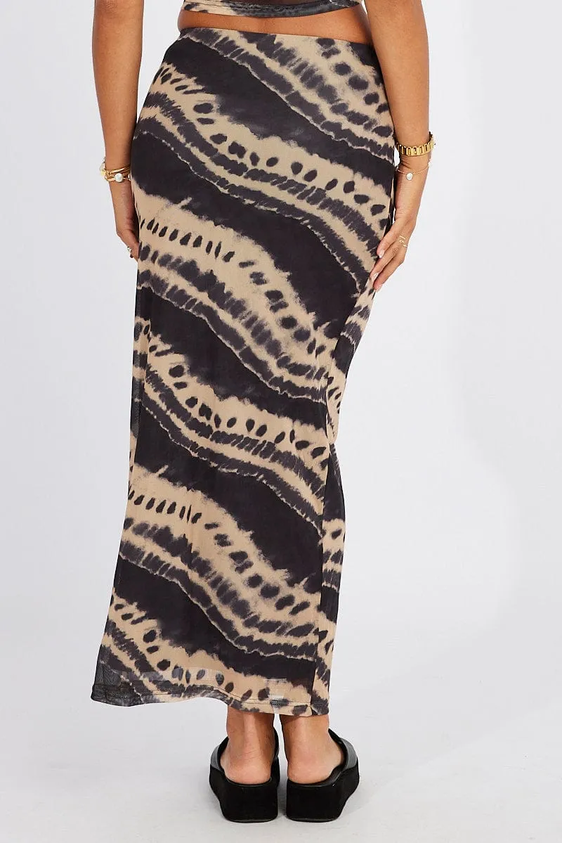 Brown Abstract Maxi Skirt High Rise Mesh sold by Ally Fashion product image thumbnail 5