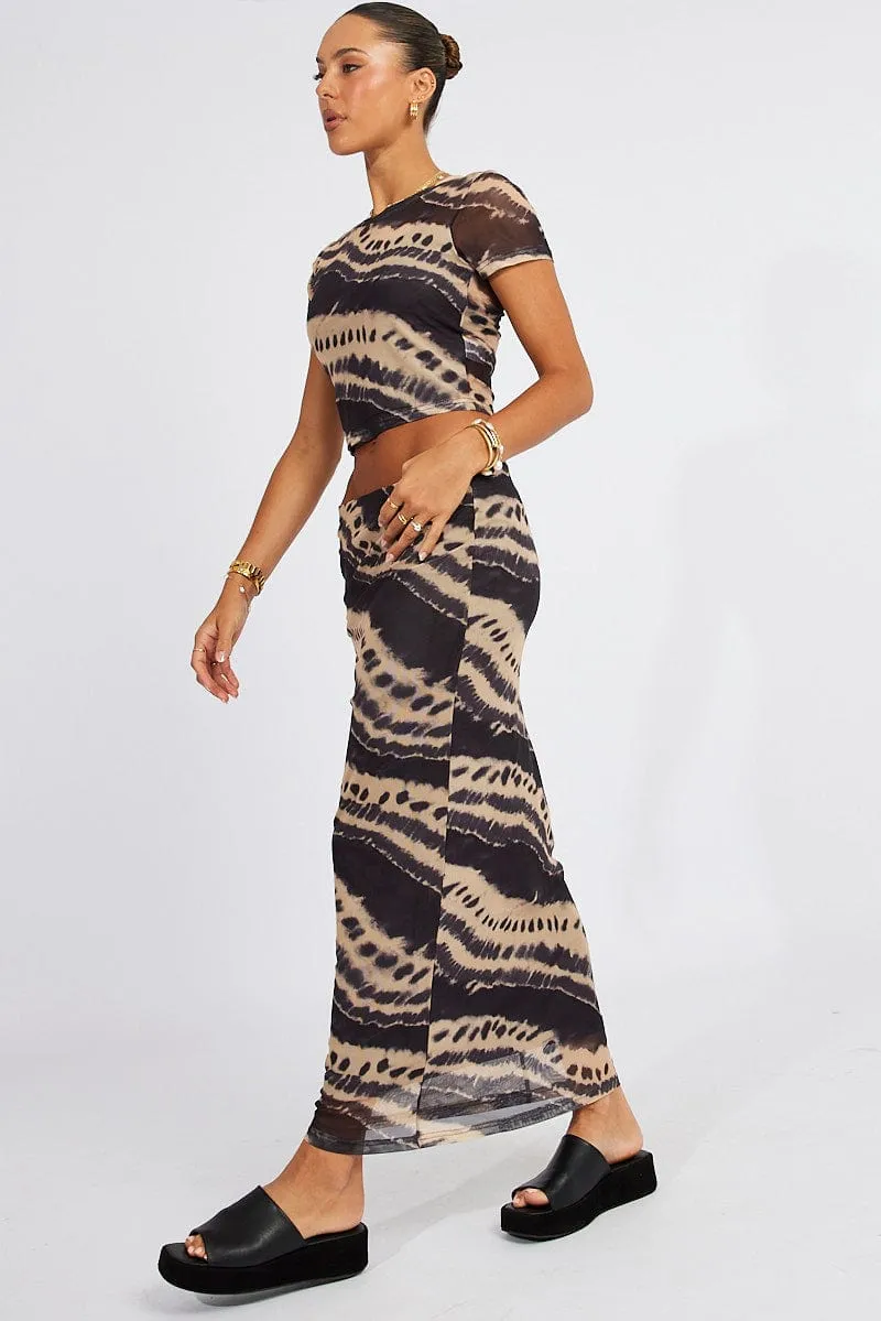 Brown Abstract Maxi Skirt High Rise Mesh sold by Ally Fashion product image thumbnail 2