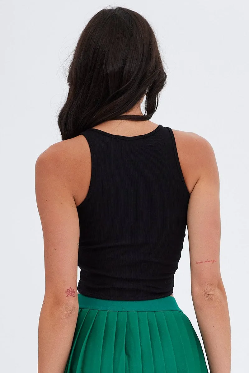 Black Tank Top Round Neck Croset Details sold by Ally Fashion product image thumbnail 5