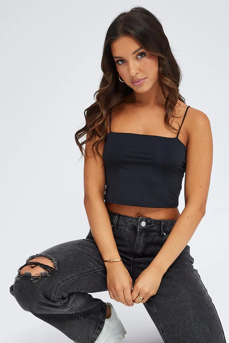 Black Singlet Crop Top Square Neck sold by Ally Fashion