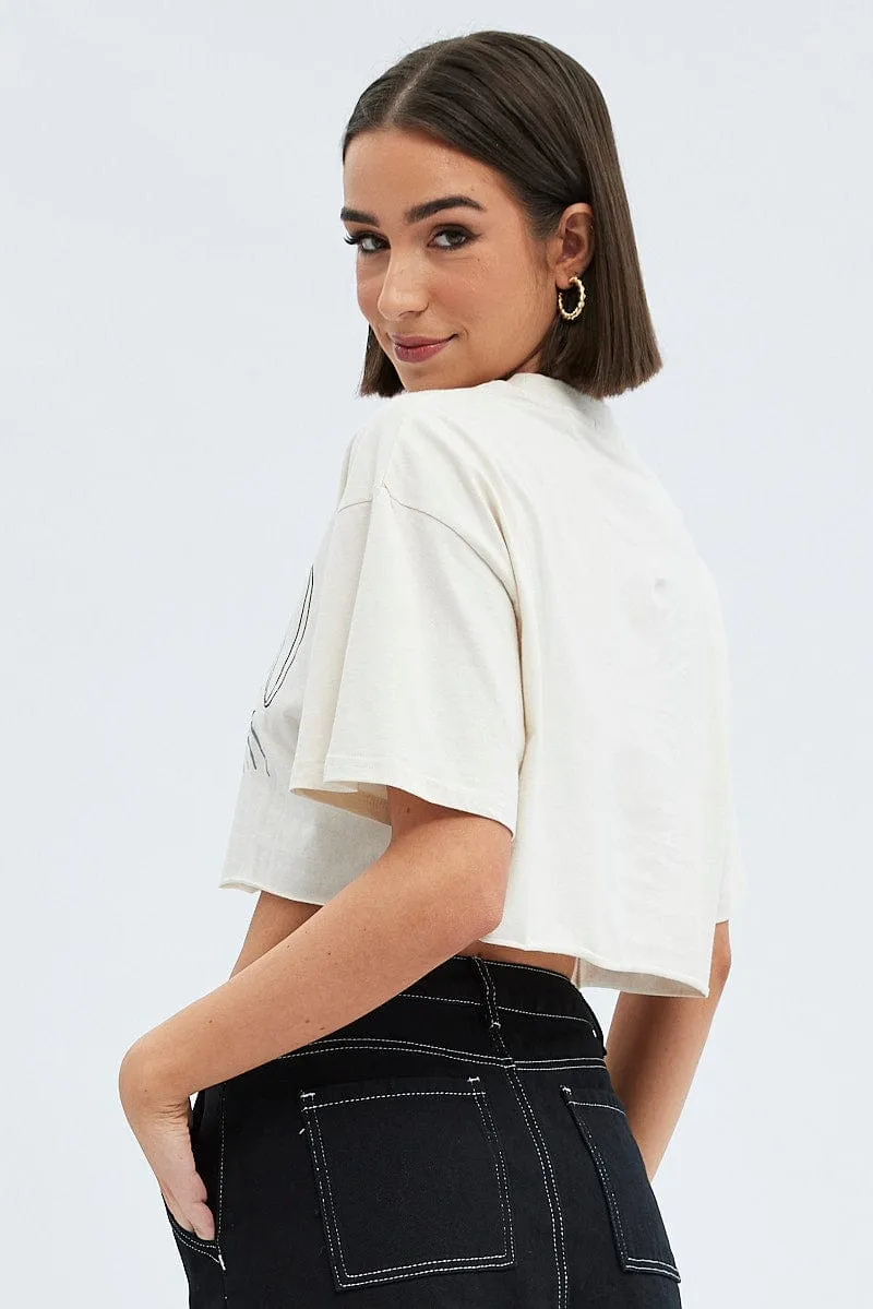 Beige Crop T-Shirt Short Sleeve Crew Neck sold by Ally Fashion product image thumbnail 5