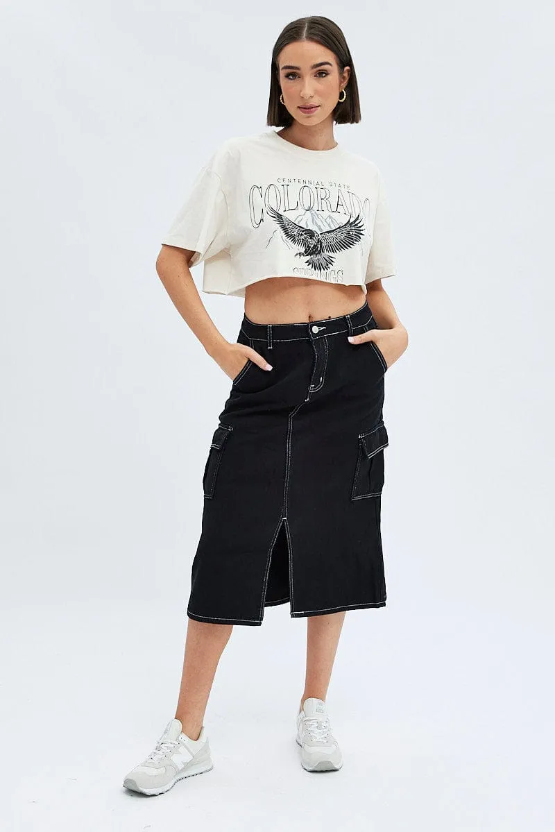 Beige Crop T-Shirt Short Sleeve Crew Neck sold by Ally Fashion product image thumbnail 2