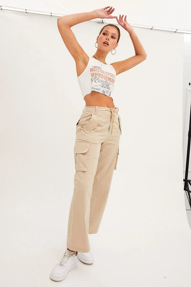 Beige Cargo Pants Relaxed Wide Leg sold by Ally Fashion