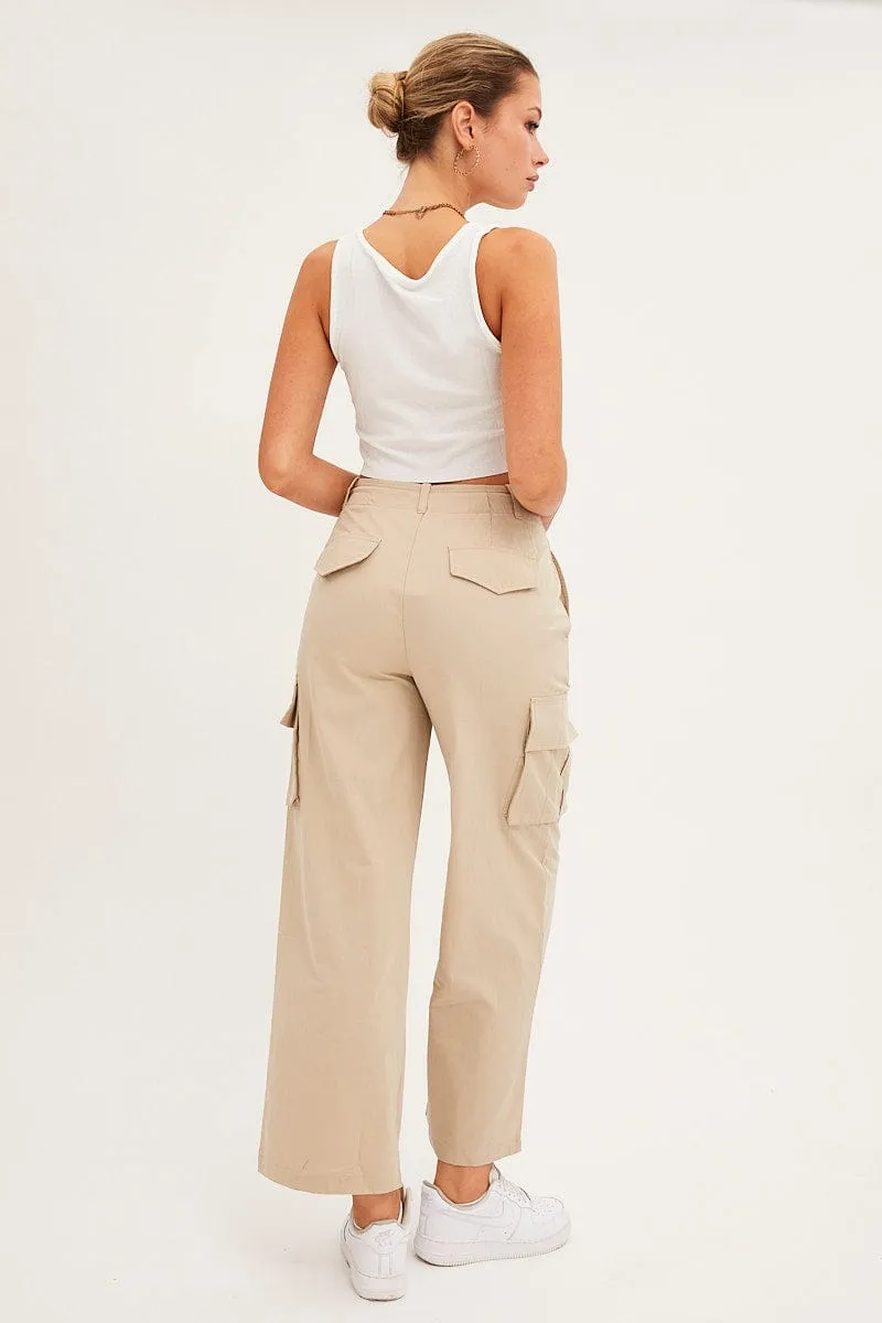 Beige Cargo Pants Relaxed Wide Leg sold by Ally Fashion product image thumbnail 5