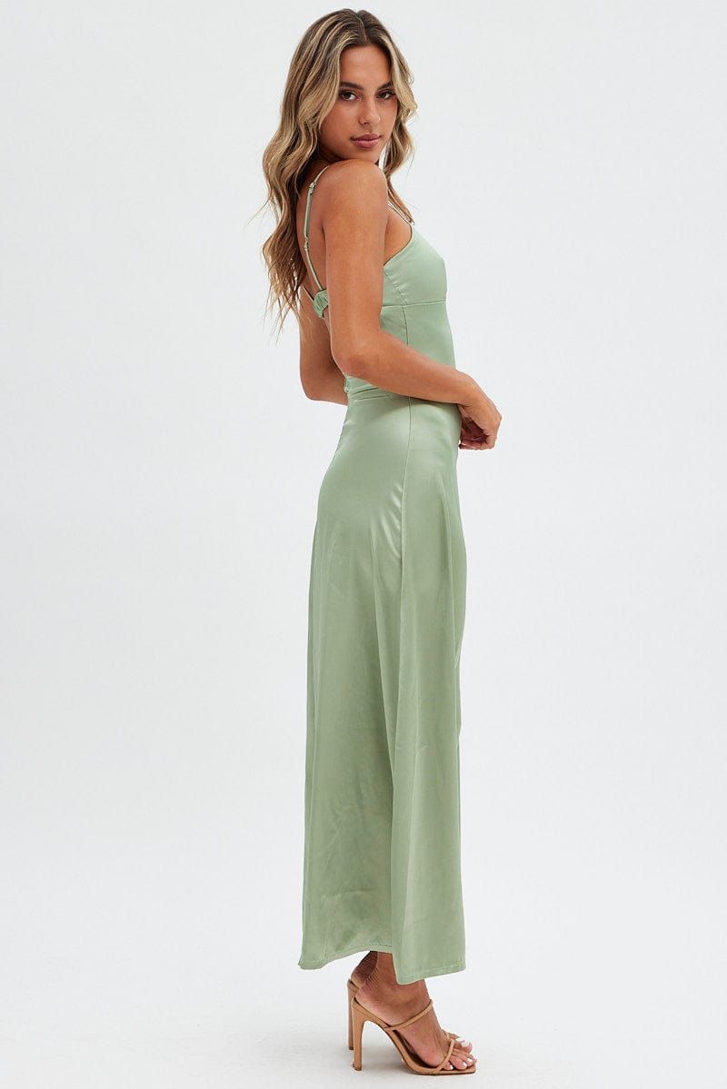 Green Satin Straight Maxi Dress sold by Ally Fashion product image thumbnail 4