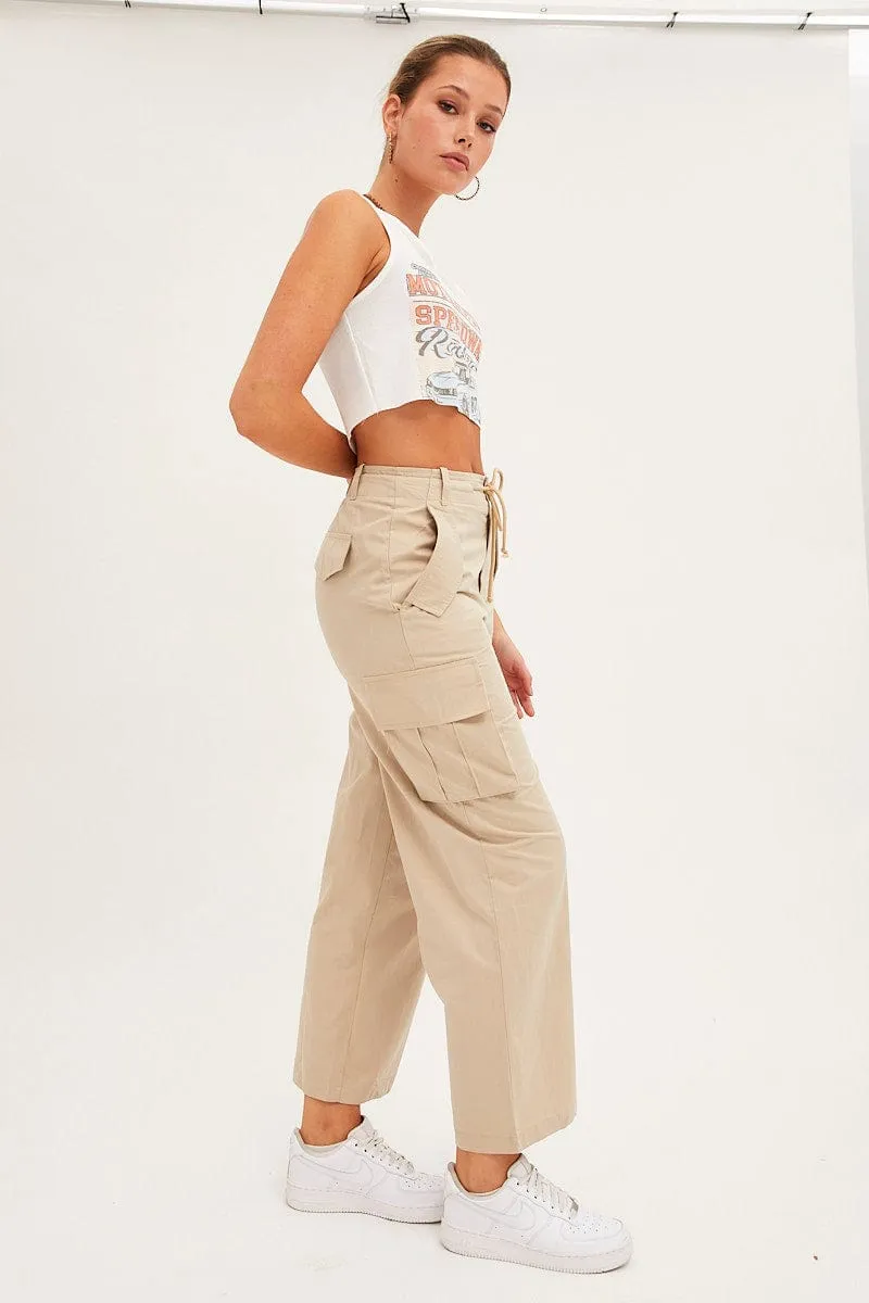 Beige Cargo Pants Relaxed Wide Leg sold by Ally Fashion product image thumbnail 4