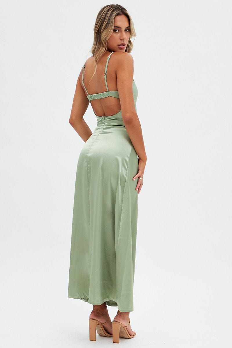 Green Satin Straight Maxi Dress sold by Ally Fashion product image thumbnail 5