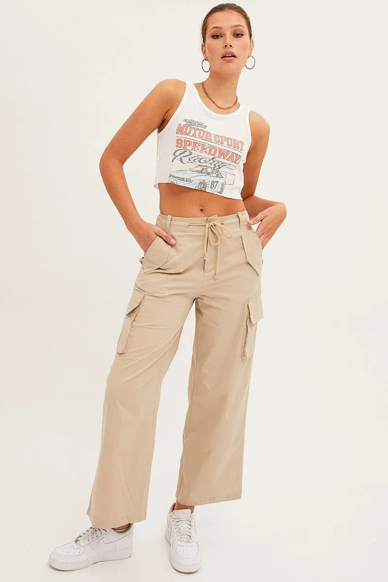 Beige Cargo Pants Relaxed Wide Leg sold by Ally Fashion product image thumbnail 3