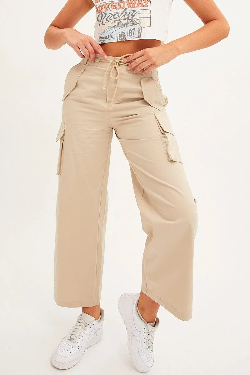 Beige Cargo Pants Relaxed Wide Leg sold by Ally Fashion product image thumbnail 2