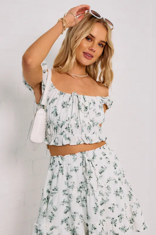 Green Ditsy Crop Top Short Sleeve Ruched sold by Ally Fashion