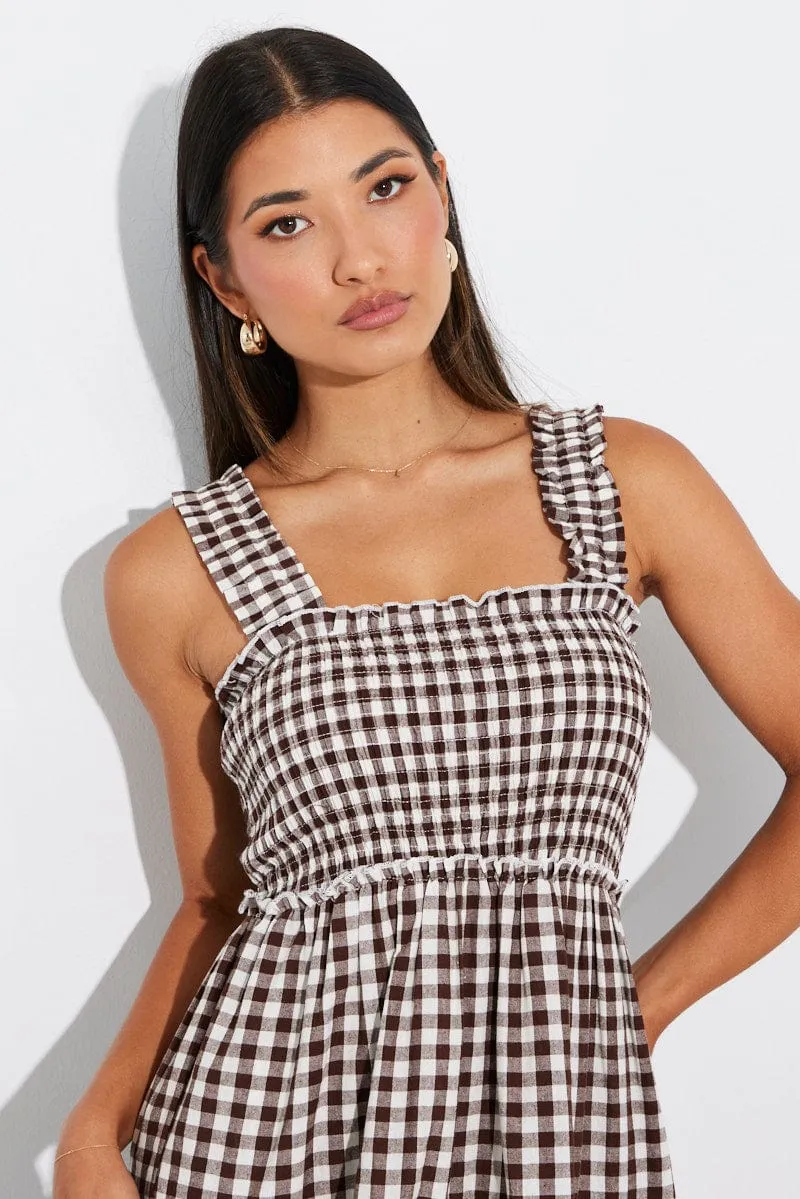 Brown Check Maxi Dress Shirred Bust Tiered sold by Ally Fashion product image thumbnail 3