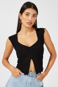 Black Top Split Front Short Sleeve sold by Ally Fashion