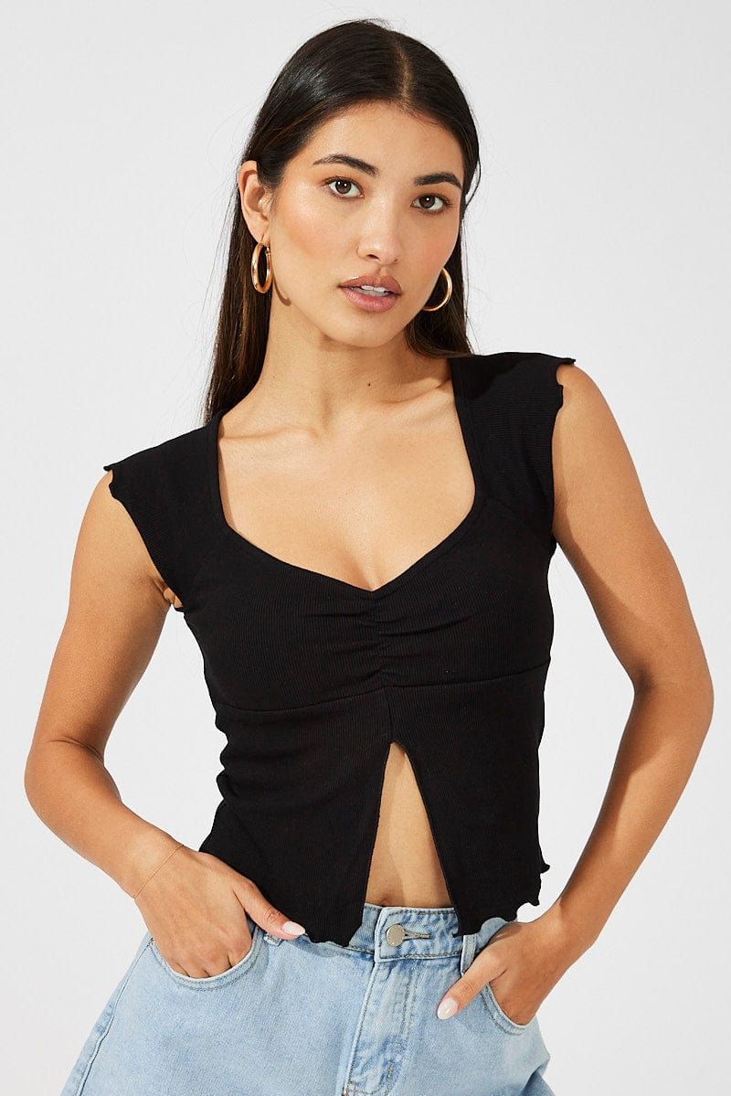 Black Top Split Front Short Sleeve sold by Ally Fashion product image thumbnail 3