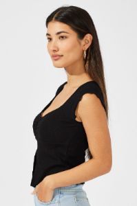 Black Top Split Front Short Sleeve sold by Ally Fashion