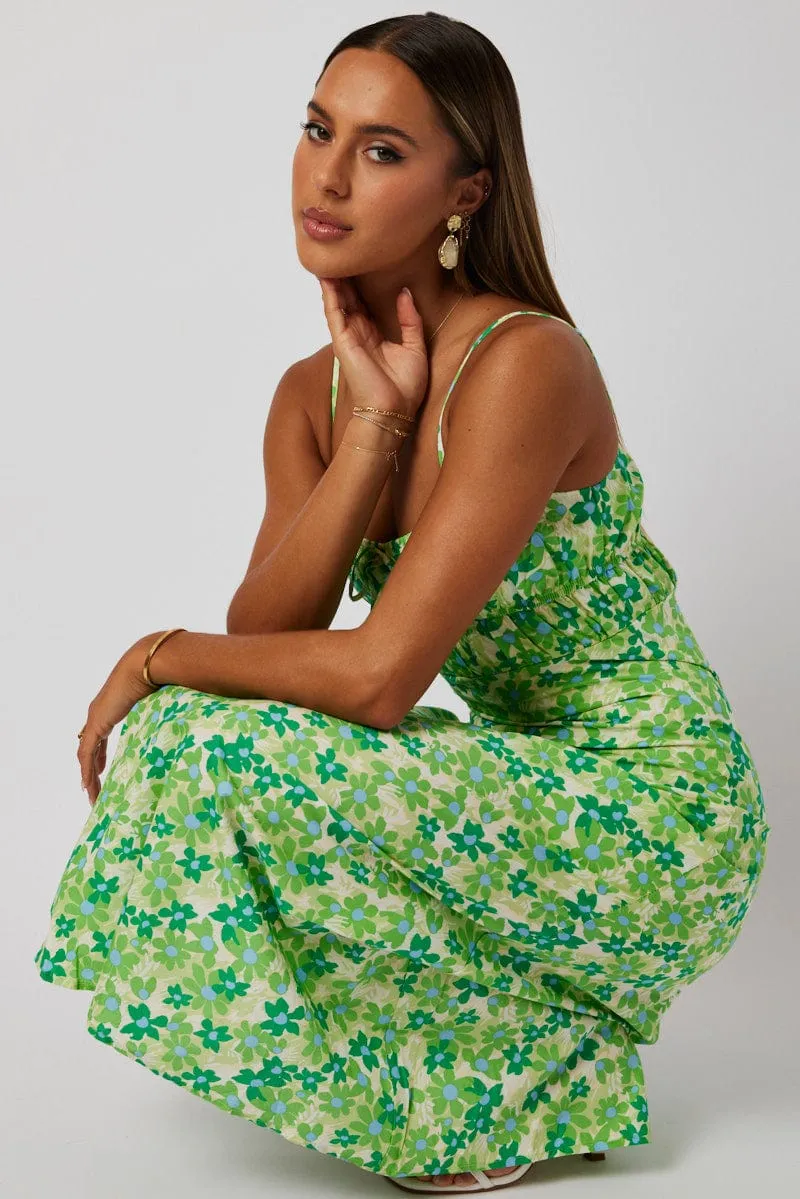 Green Ditsy Maxi Dress Strappy sold by Ally Fashion