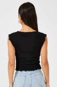 Black Top Split Front Short Sleeve sold by Ally Fashion