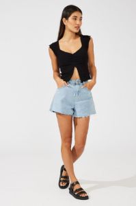 Black Top Split Front Short Sleeve sold by Ally Fashion