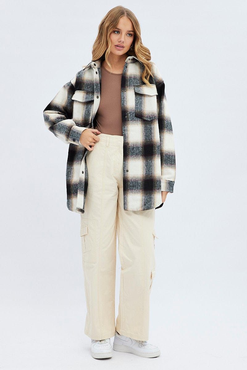 Brown Check Longline Check Shacket Shirt Collar sold by Ally Fashion product image thumbnail 2