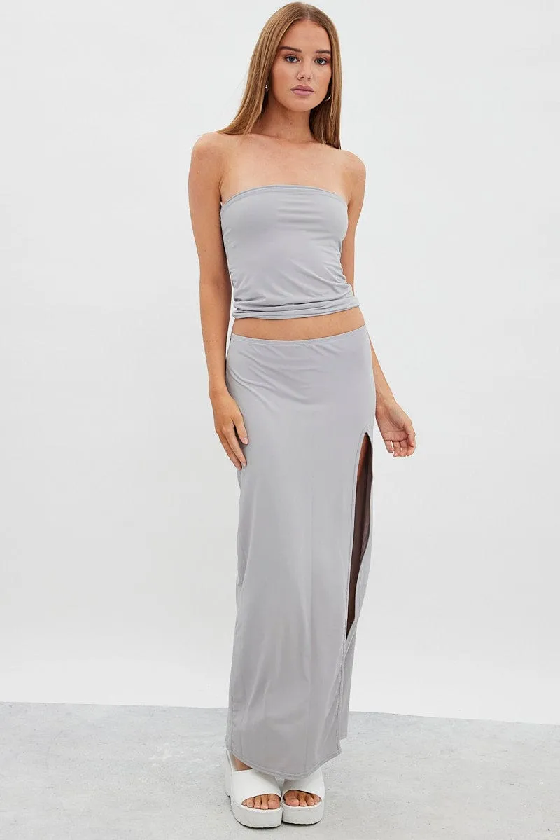 Grey Maxi Skirt Mid Rise Split Nylon sold by Ally Fashion product image thumbnail 3
