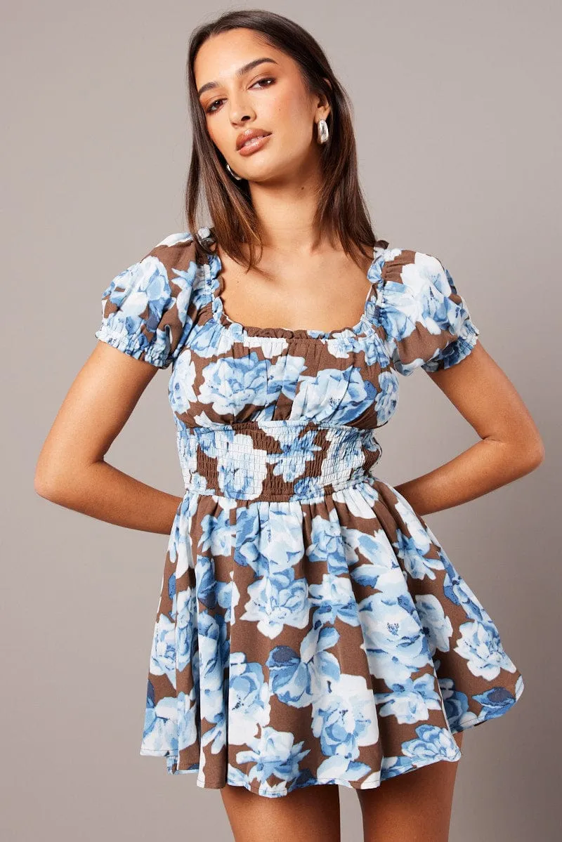Multi Floral Ruffle Playsuit Short Sleeve sold by Ally Fashion