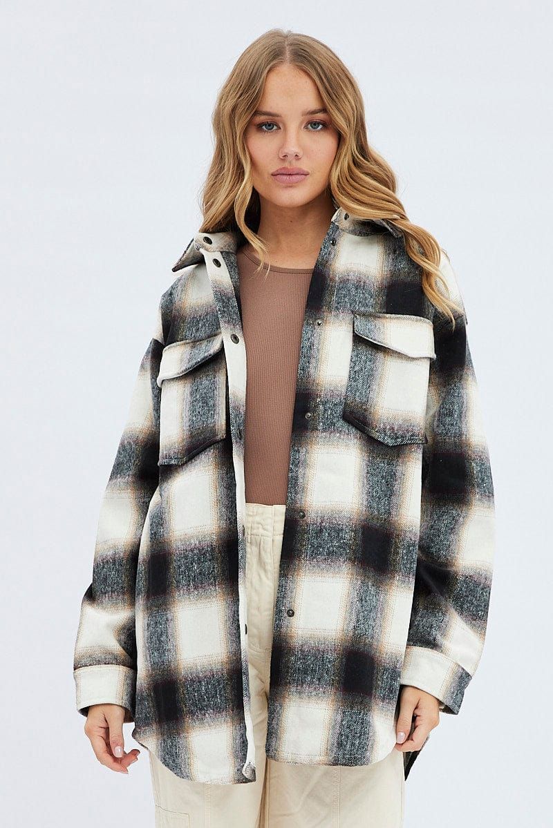 Brown Check Longline Check Shacket Shirt Collar sold by Ally Fashion product image thumbnail 3