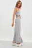 Grey Maxi Skirt Mid Rise Split Nylon sold by Ally Fashion
