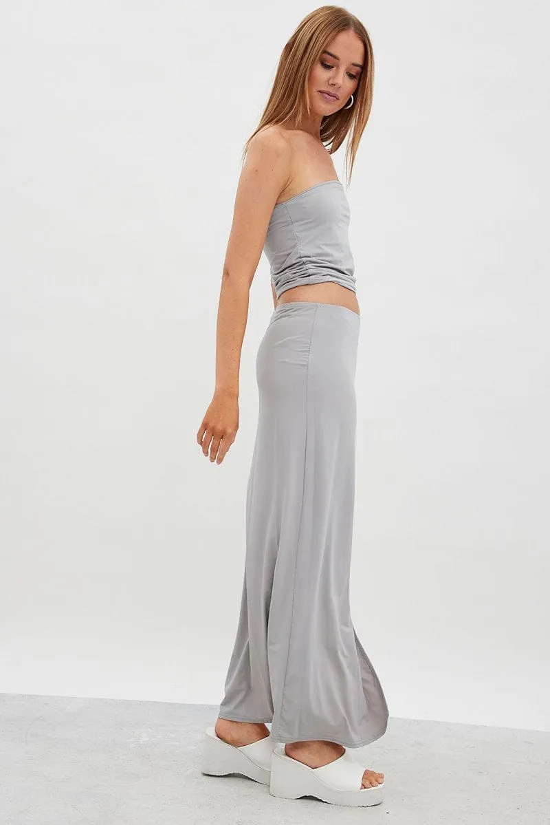 Grey Maxi Skirt Mid Rise Split Nylon sold by Ally Fashion product image thumbnail 4
