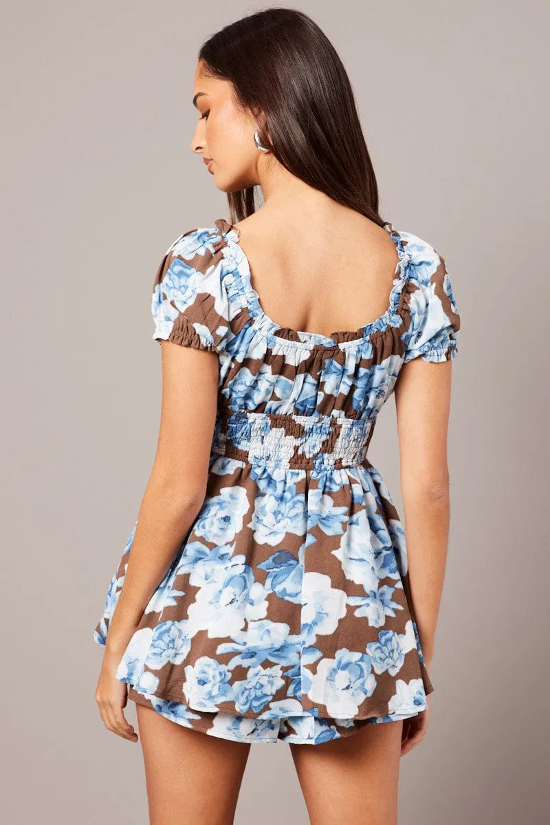 Multi Floral Ruffle Playsuit Short Sleeve sold by Ally Fashion product image thumbnail 5