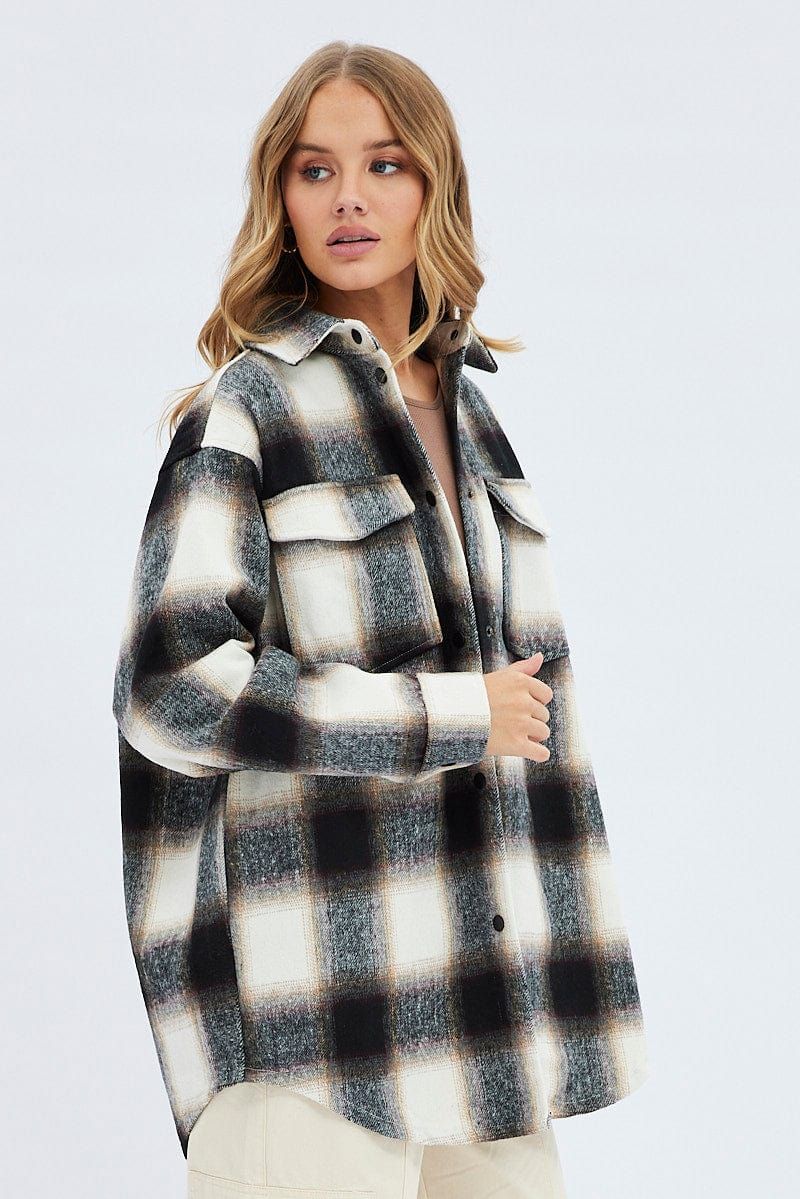 Brown Check Longline Check Shacket Shirt Collar sold by Ally Fashion product image thumbnail 4