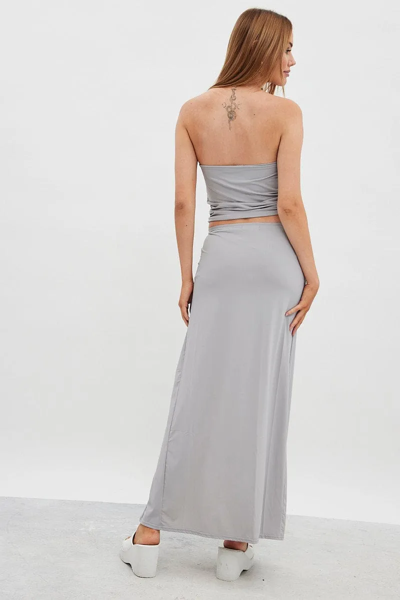 Grey Maxi Skirt Mid Rise Split Nylon sold by Ally Fashion product image thumbnail 5
