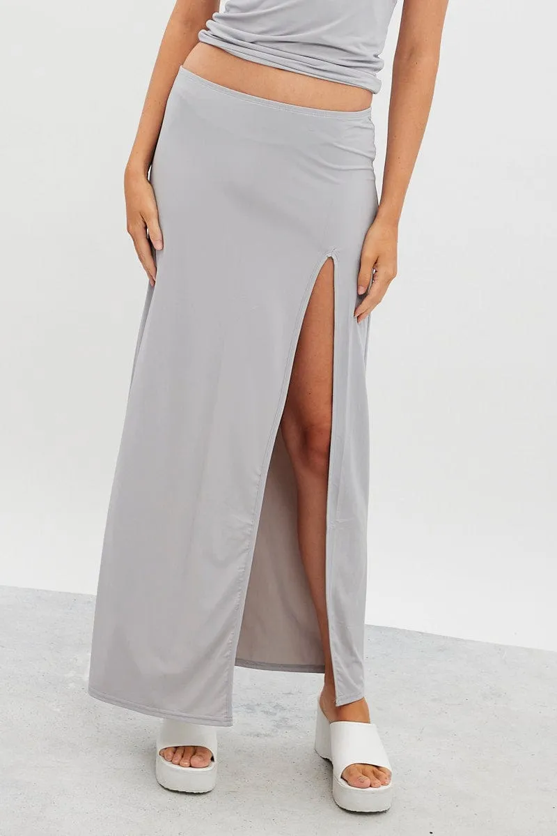 Grey Maxi Skirt Mid Rise Split Nylon sold by Ally Fashion product image thumbnail 2