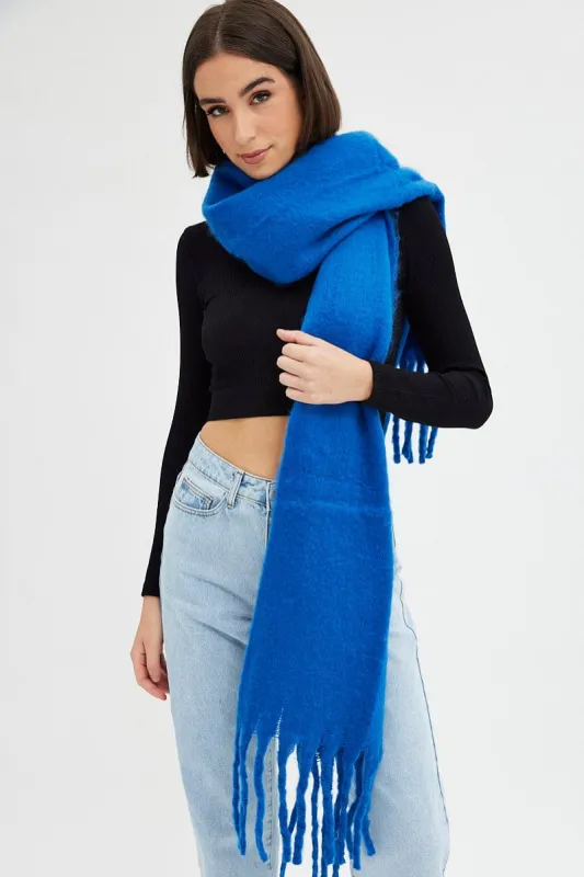 Blue Chunky Fluffy Tassel Scarf sold by Ally Fashion