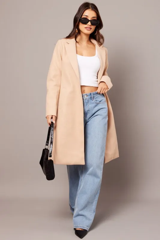 Beige One Button Coat Knee Length sold by Ally Fashion