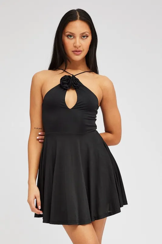 Black Rose Flower Dress Keyhole Strappy Swishy Dress sold by Ally Fashion