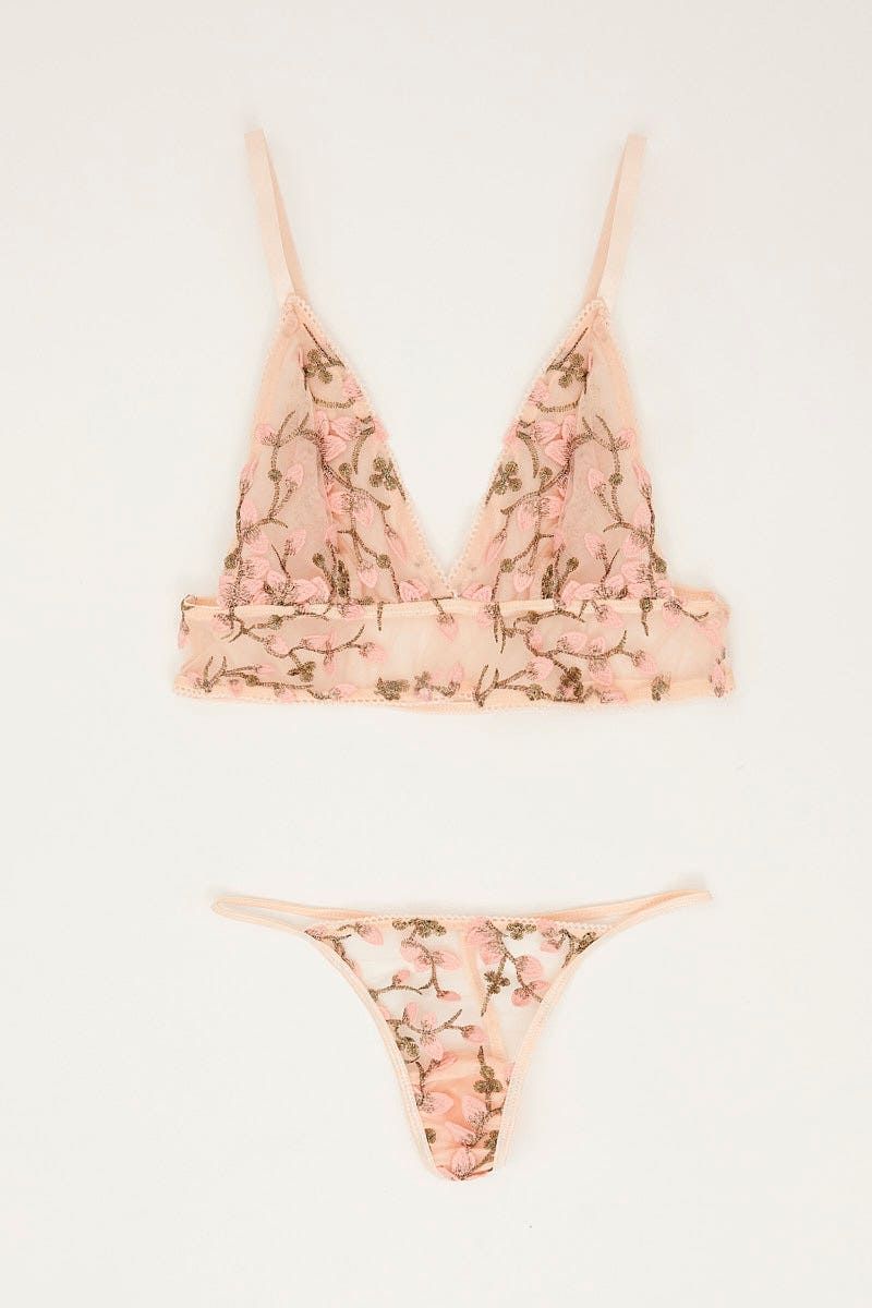 Pink Appliques Mesh Lingerie Set sold by Ally Fashion