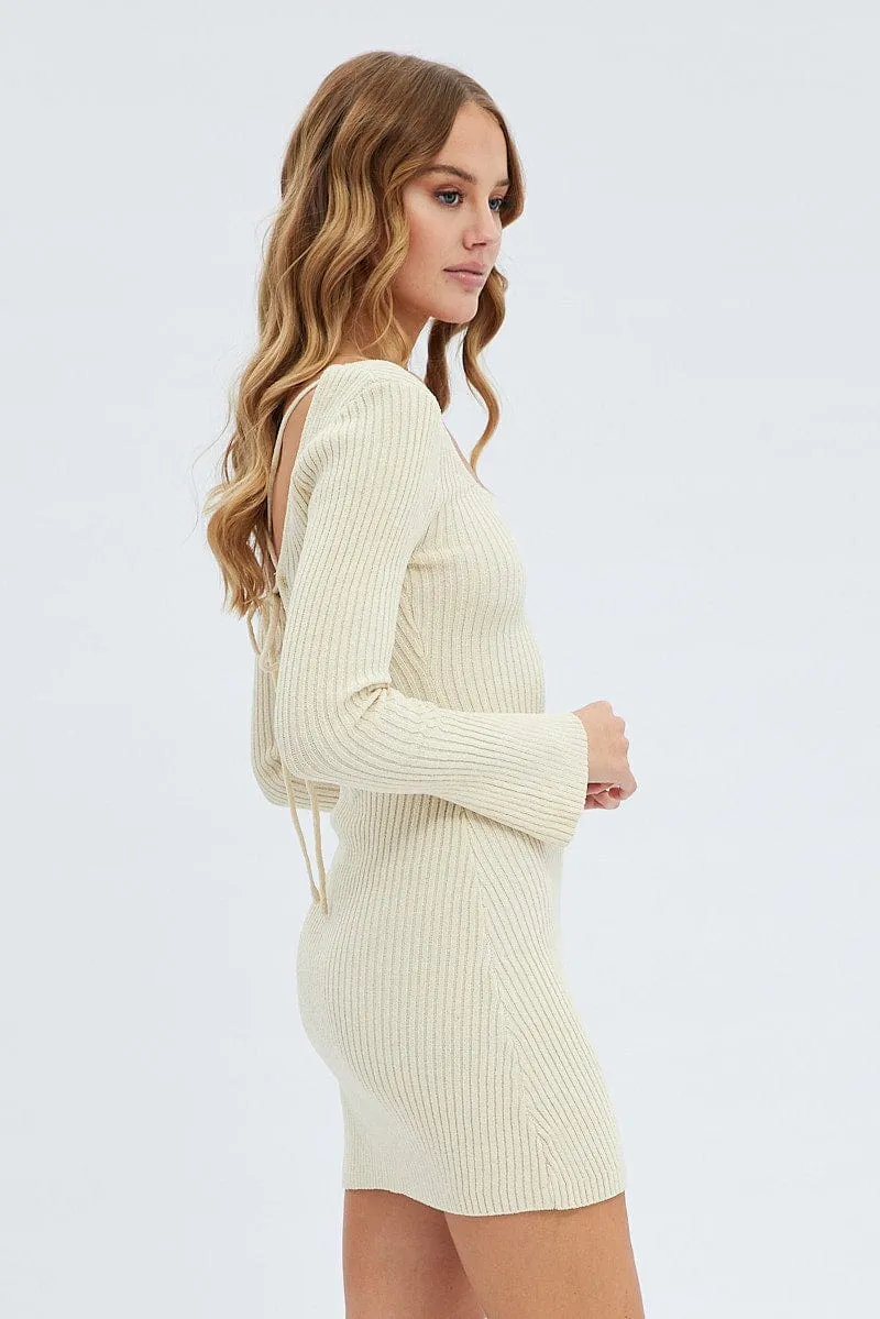 Nude Knit Dress Long Sleeve Scoop Neck Mini sold by Ally Fashion product image thumbnail 4