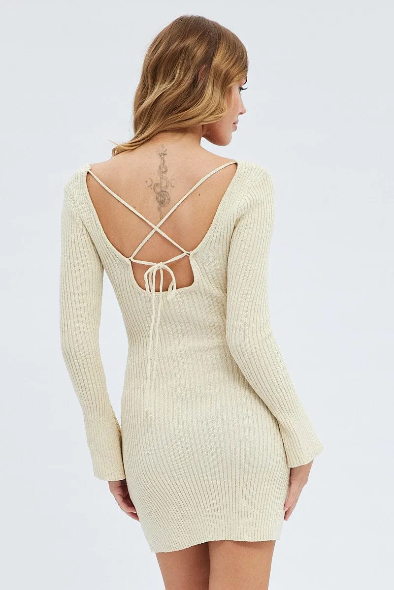 Nude Knit Dress Long Sleeve Scoop Neck Mini sold by Ally Fashion product image thumbnail 5