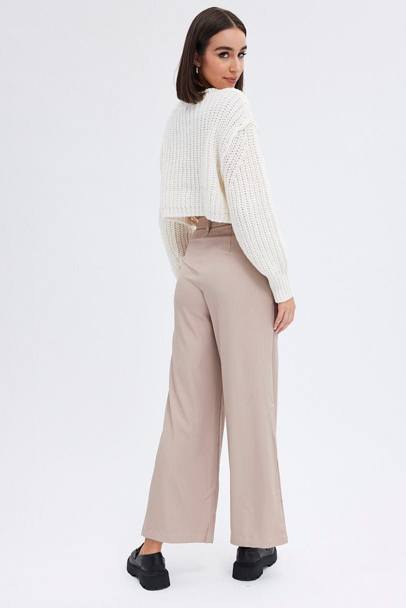 Beige Wide Leg Pants High Rise sold by Ally Fashion product image thumbnail 5
