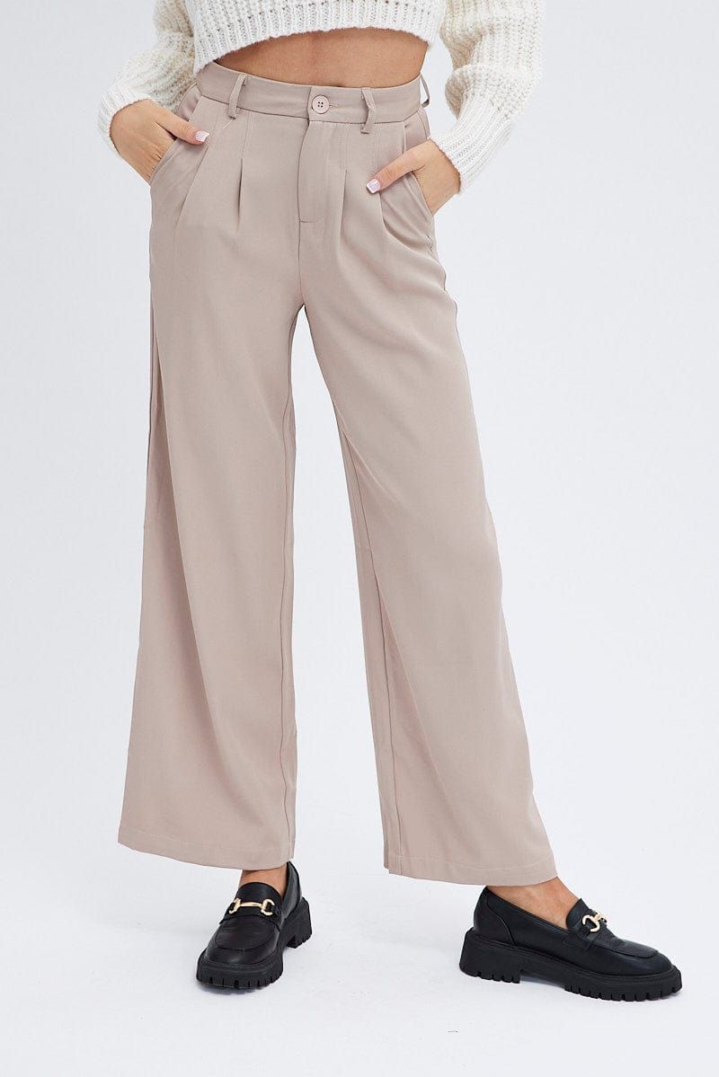 Beige Wide Leg Pants High Rise sold by Ally Fashion product image thumbnail 2