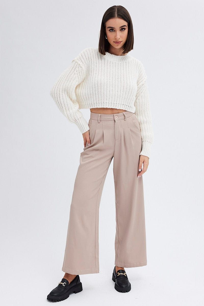 Beige Wide Leg Pants High Rise sold by Ally Fashion