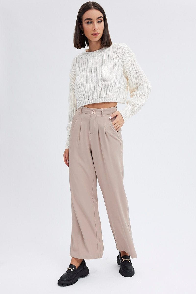 Beige Wide Leg Pants High Rise sold by Ally Fashion product image thumbnail 3