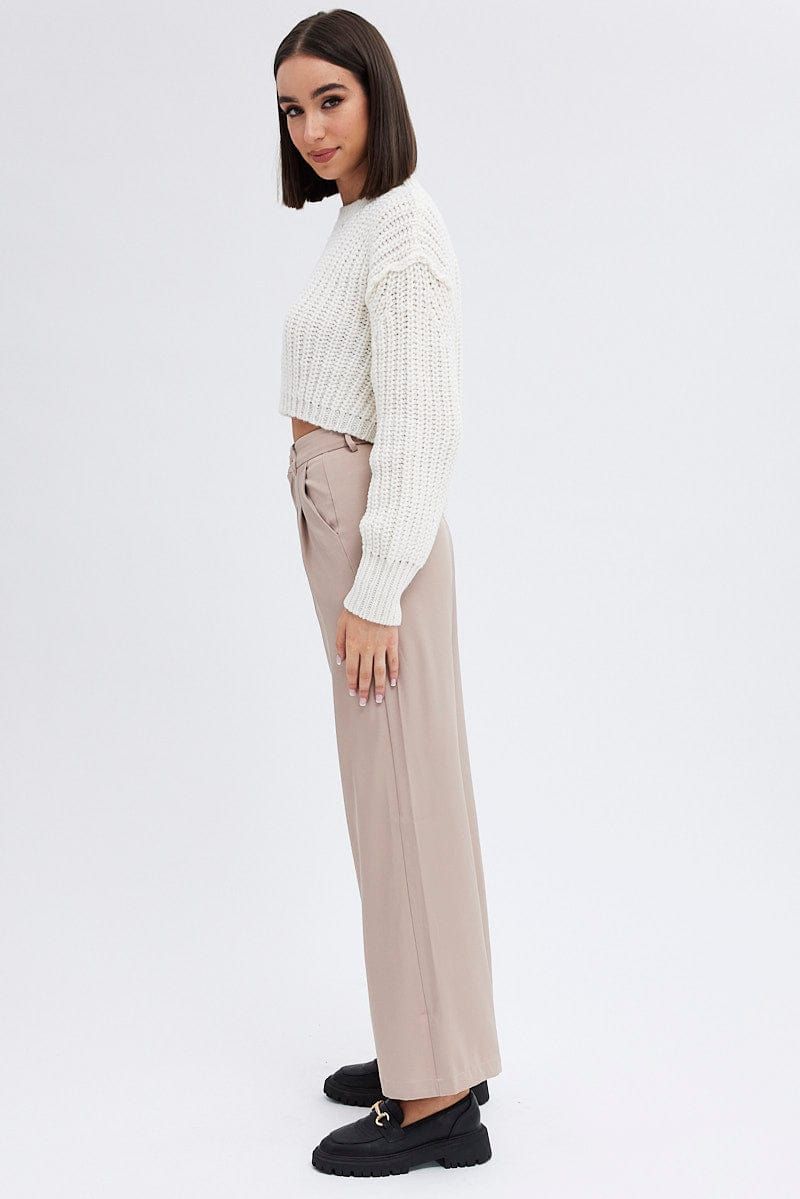 Beige Wide Leg Pants High Rise sold by Ally Fashion product image thumbnail 4
