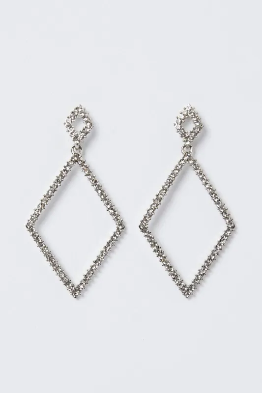 Silver Rhinestones Detail Earrings sold by Ally Fashion