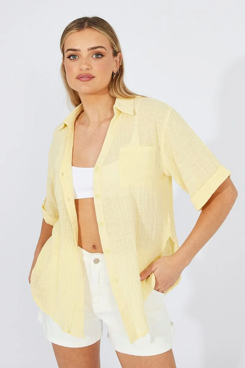 Yellow Shirt Short Sleeve Collared Neck sold by Ally Fashion product image thumbnail 3