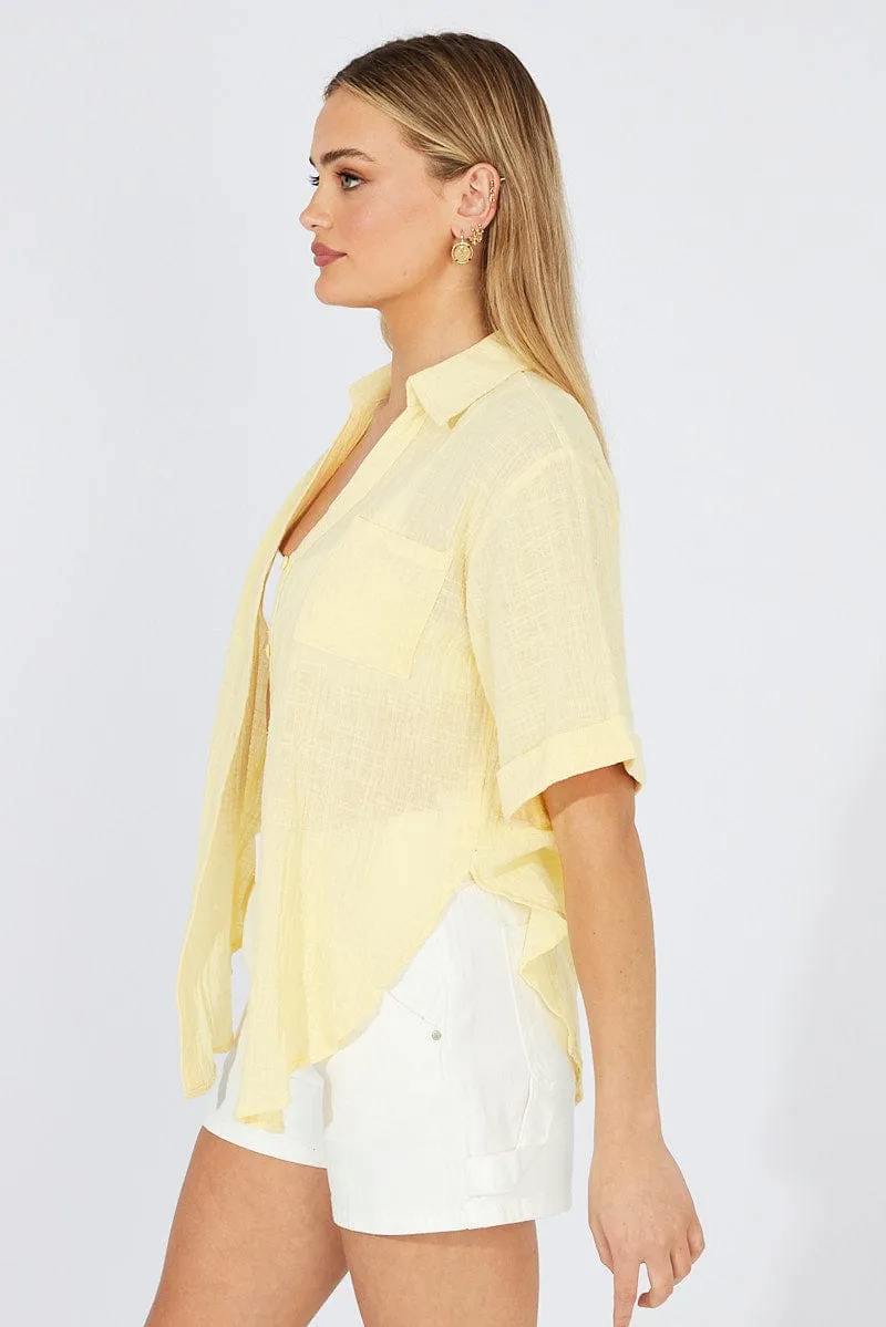 Yellow Shirt Short Sleeve Collared Neck sold by Ally Fashion product image thumbnail 4